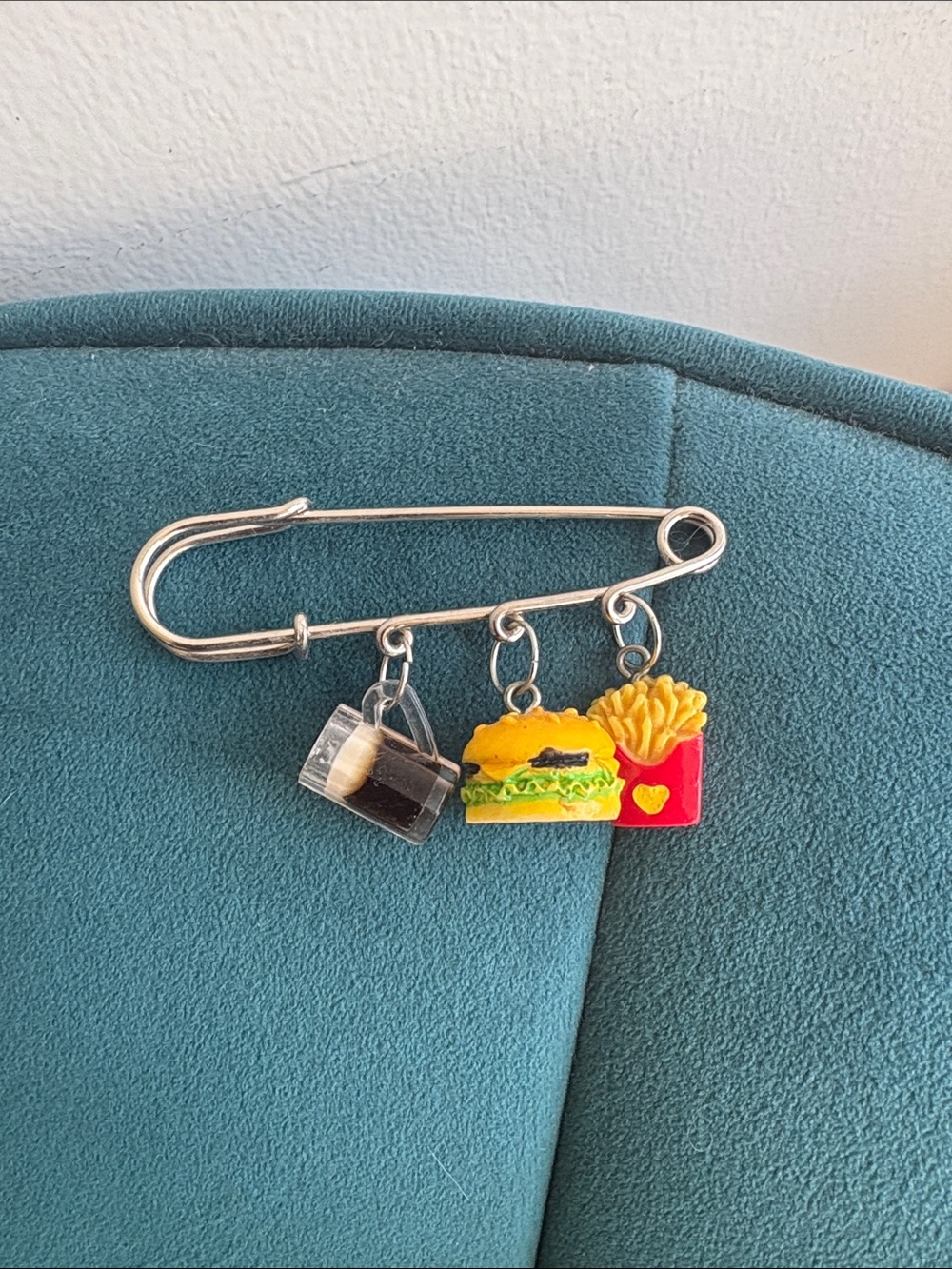 Burger, Fries & Drink Safety Pin Charm Brooch